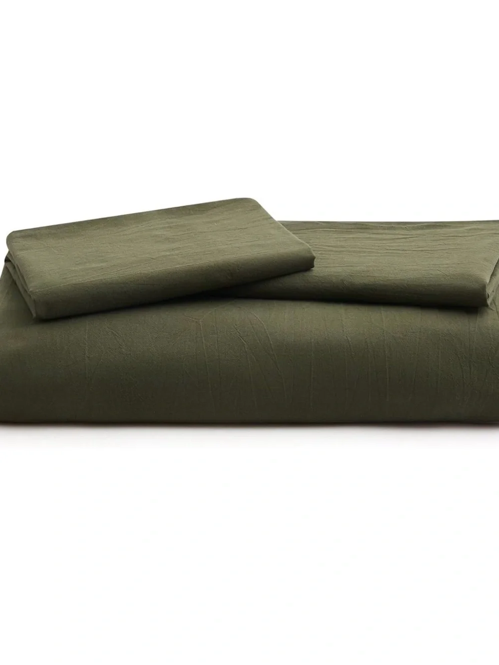 Olive Green Washed Cotton Duvet Cover Set - Queen